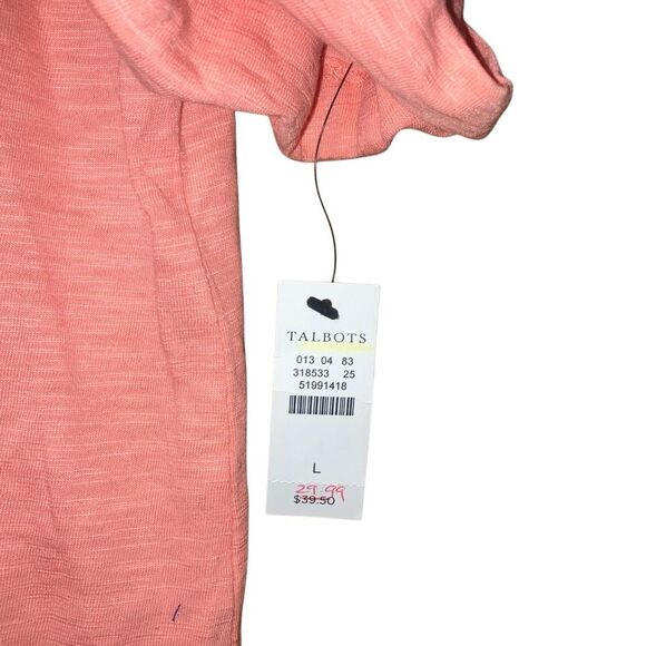 Talbots NEW Pink Square neck Cuffed Short Sleeve Cotton Blend Top L #761 - Picture 7 of 9